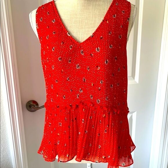 Zara Red Smocked Peplum Blouse - Picture 1 of 9